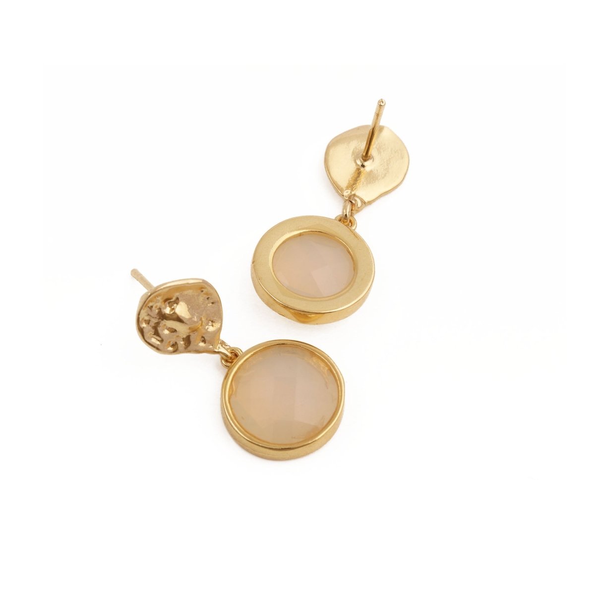 Boho Hammered Gold Plated & Gemstone White Moonstone Drop Earrings CE - 1038