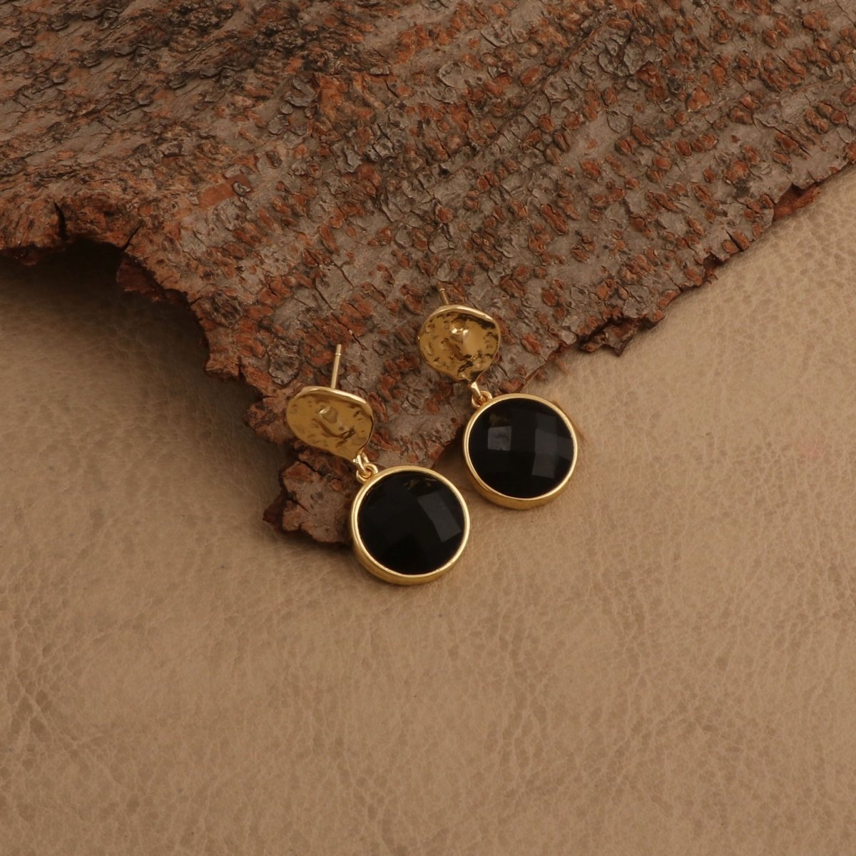 Boho Hammered Gold Plated & Gemstone White Moonstone Drop Earrings CE - 1038