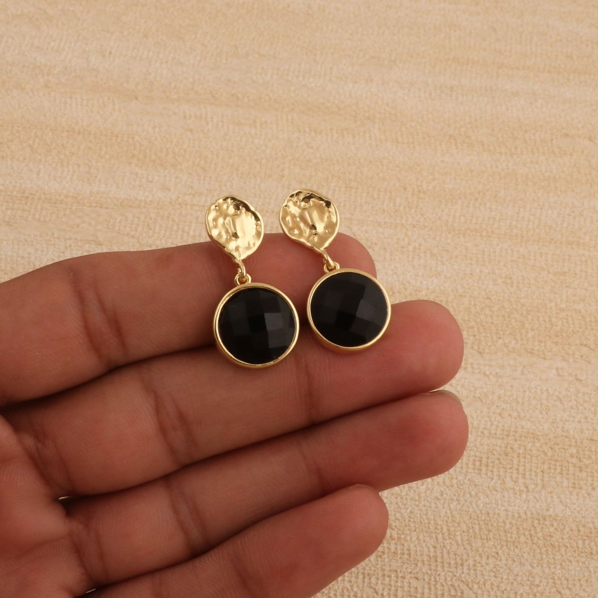 Boho Hammered Gold Plated & Gemstone White Moonstone Drop Earrings CE - 1038