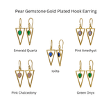 Boho Minimalist Gold Triangle Dangle Earrings, Teardrop Emerald Gemstone CE - 1032