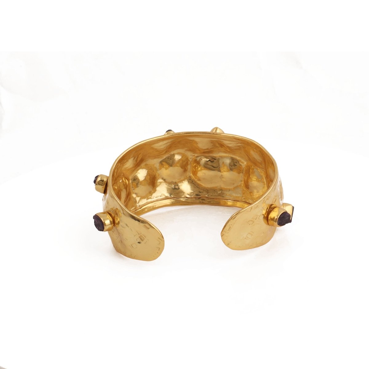 Boho Red Garnet Gemstone Statement Bangle, Textured Gold Plated Cuff Jewelry 5470