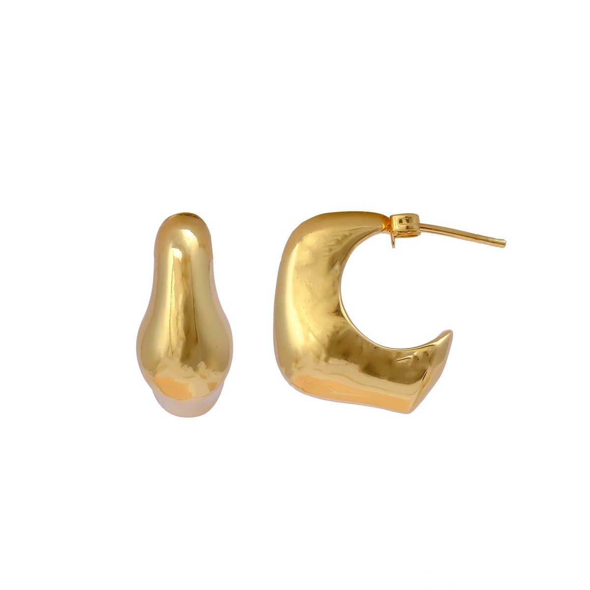 Bold Abstract Sculptural Chunky Gold Plated Hoop Earrings