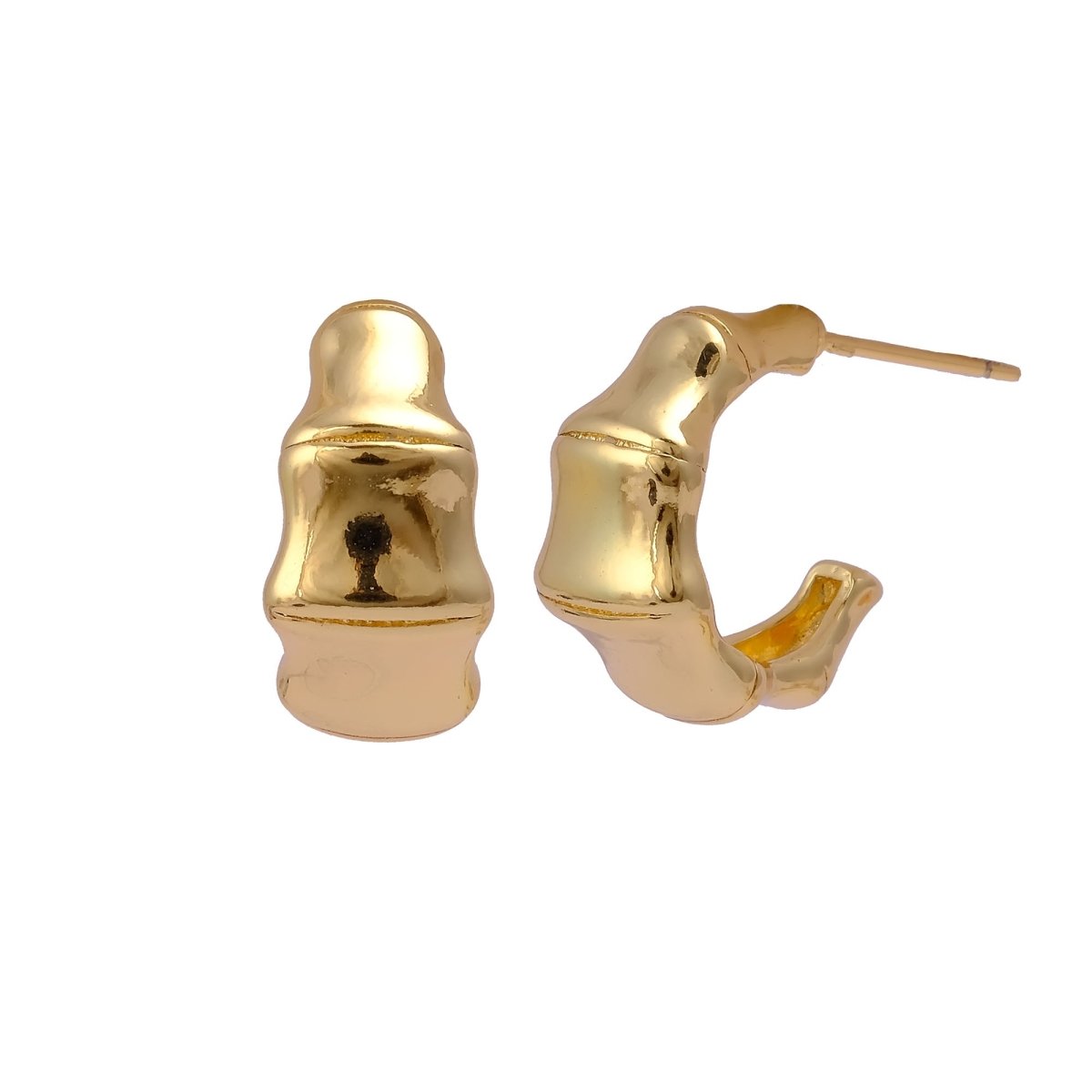 Bold Bamboo-Inspired Chunky Textured Gold Plated Hoop Earrings