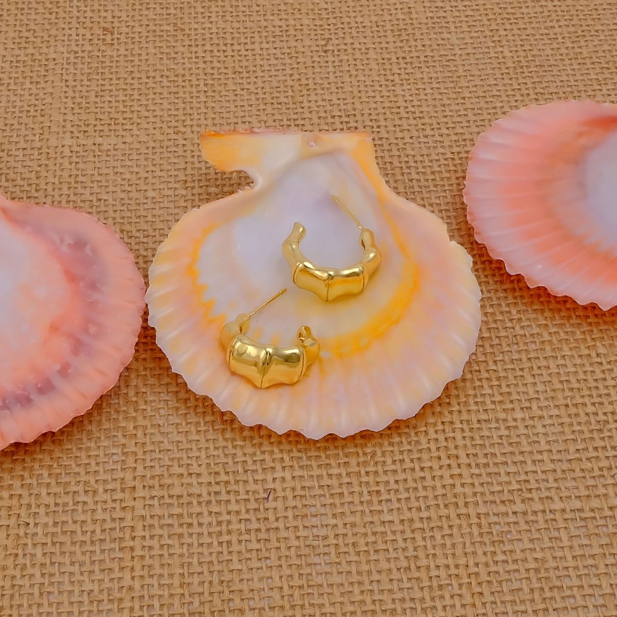 Bold Bamboo-Inspired Chunky Textured Gold Plated Hoop Earrings