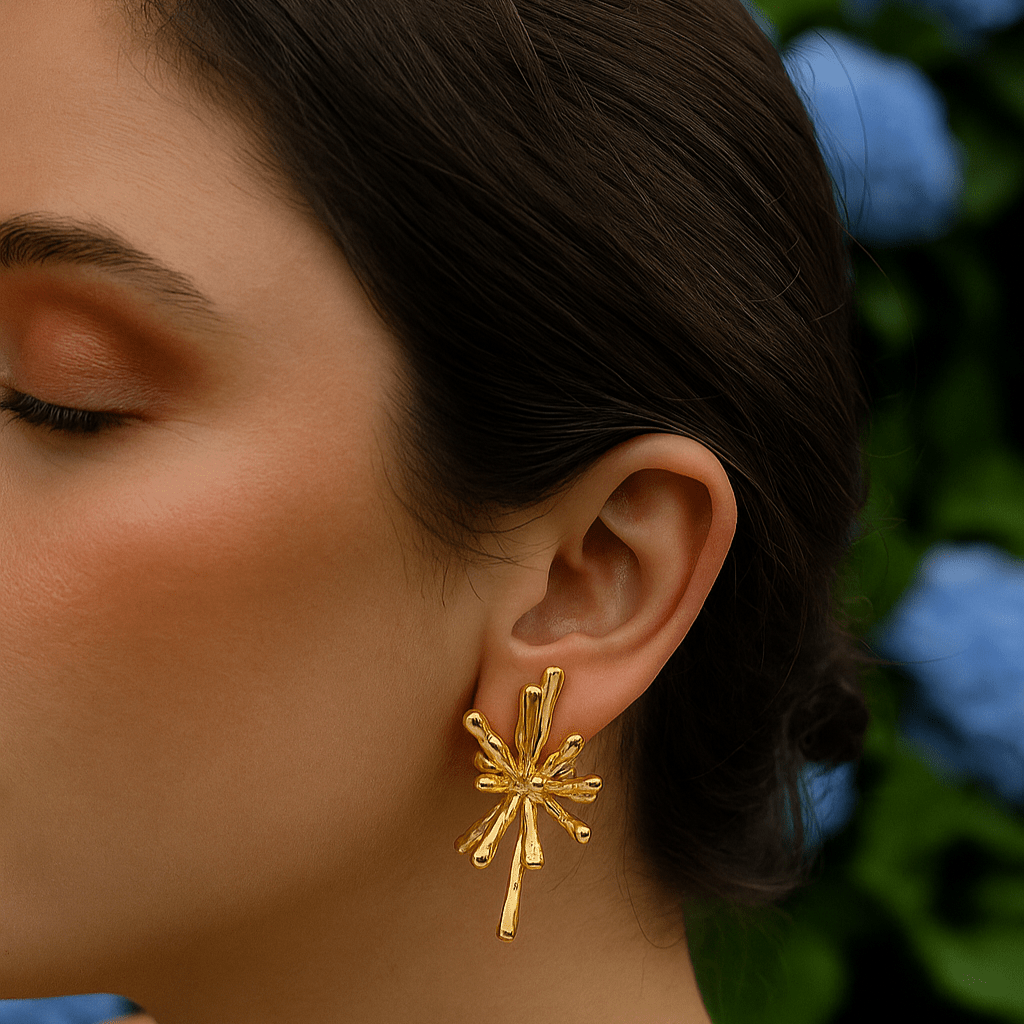 Bold Bloom Sculptural Gold Plated Statement Handmade Earrings