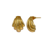 Bold Dome Shell Design Chunky Gold Plated Ribbed Statement Stud Earrings