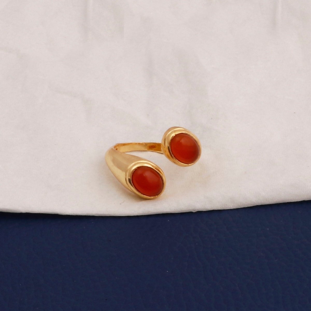 Carnelian Ring Handmade Statement Ring Gold Plated Ring Two Stone Ring Gemstone ring
