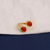 Carnelian Ring Handmade Statement Ring Gold Plated Ring Two Stone Ring Gemstone ring