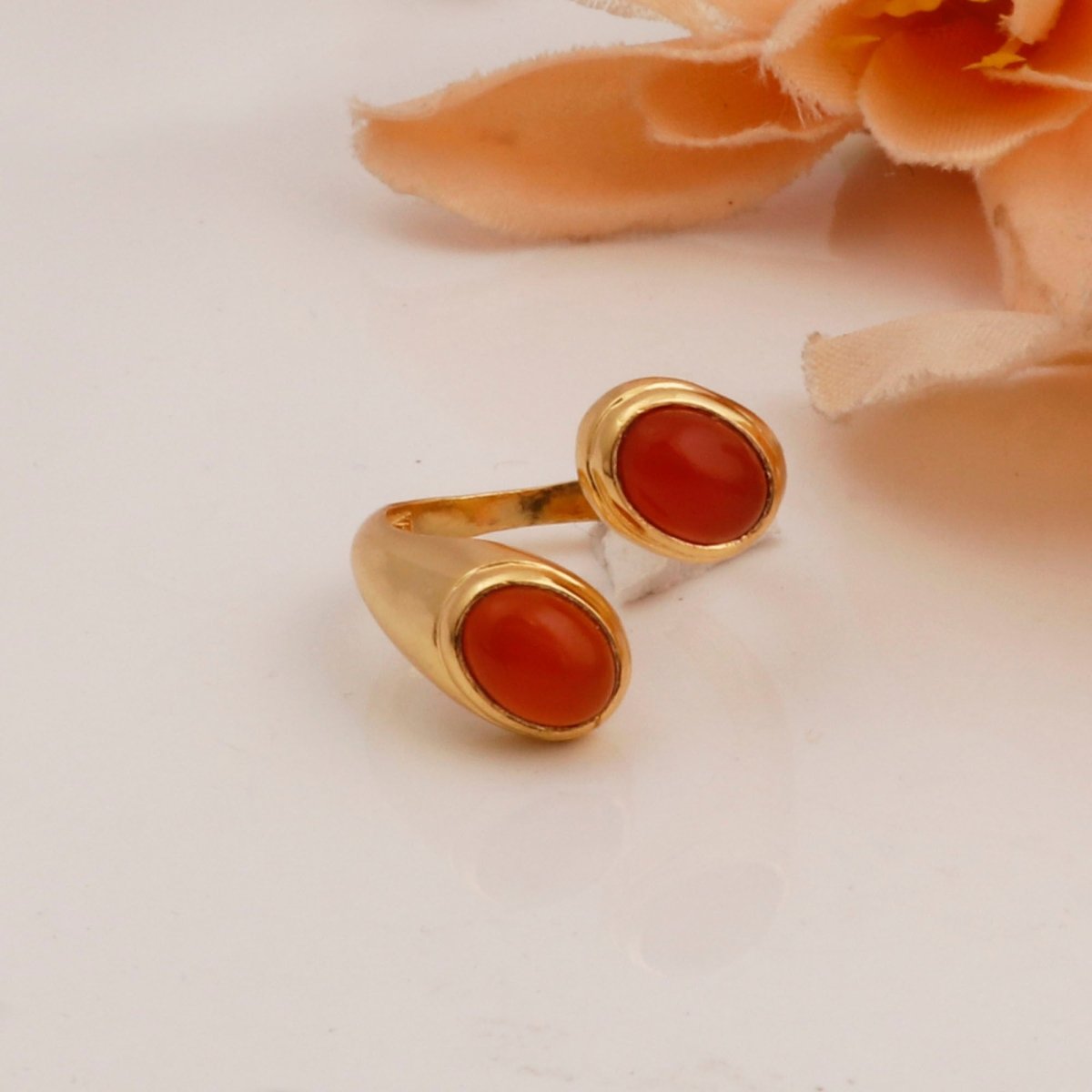 Carnelian Ring Handmade Statement Ring Gold Plated Ring Two Stone Ring Gemstone ring