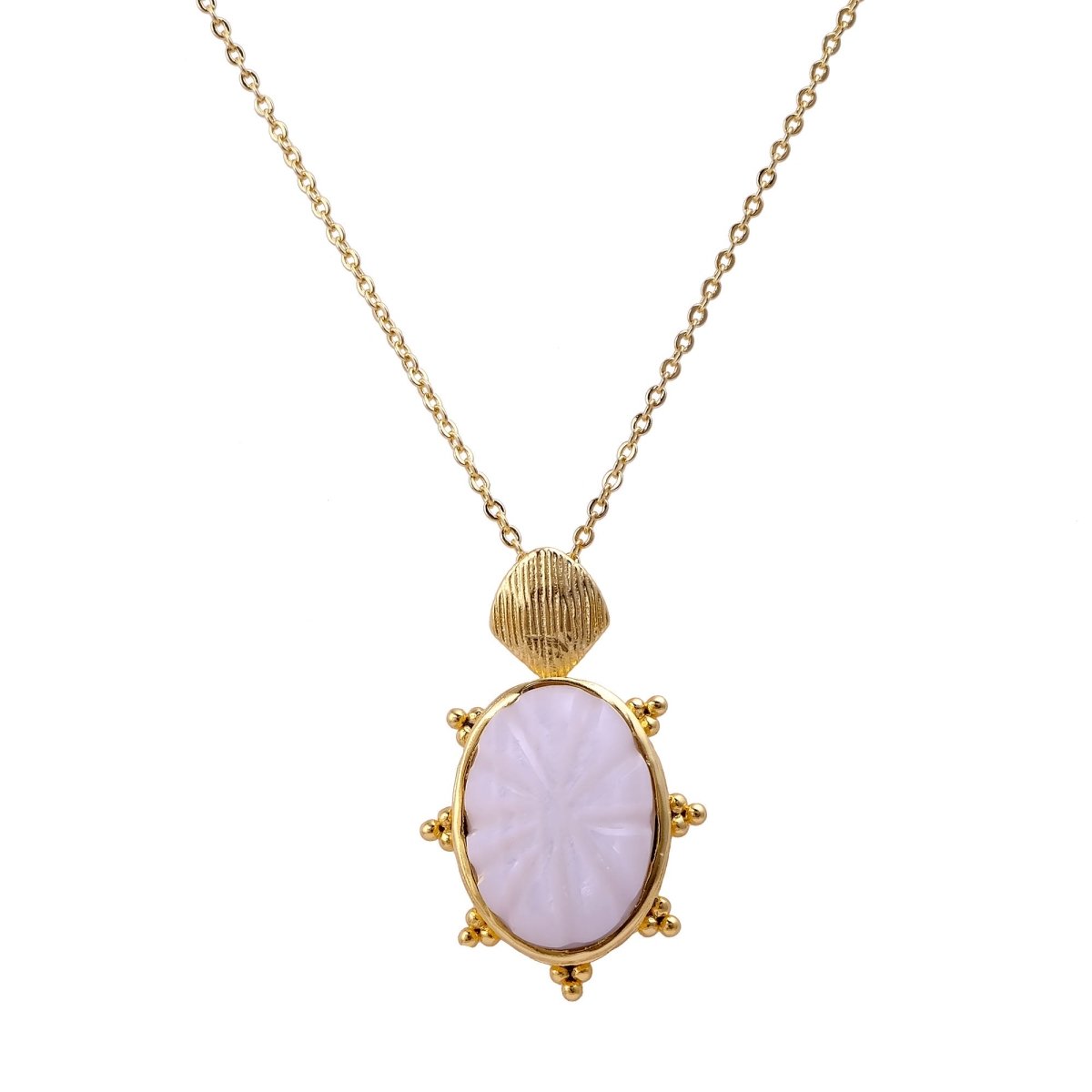 Carved Rose Quartz Tortoise Pendant Necklace, Gold Plated Floral Gemstone Jewelry 5373