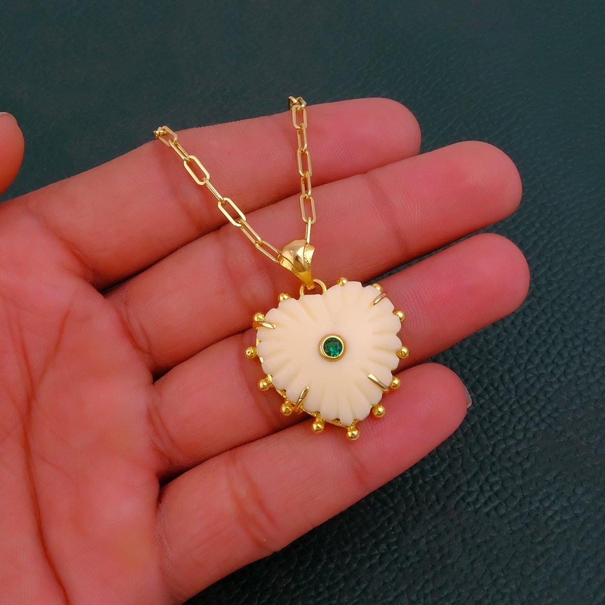 Carving Pendants Ivory with CZ Carved Gemstone Necklace, Birthstone Jewelry 5286