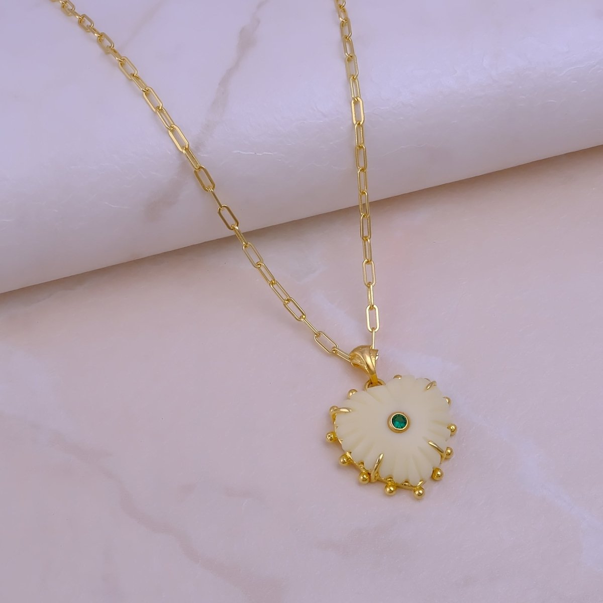 Carving Pendants Ivory with CZ Carved Gemstone Necklace, Birthstone Jewelry 5286
