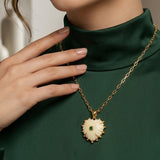 Carving Pendants Ivory with CZ Carved Gemstone Necklace, Birthstone Jewelry 5286 Green