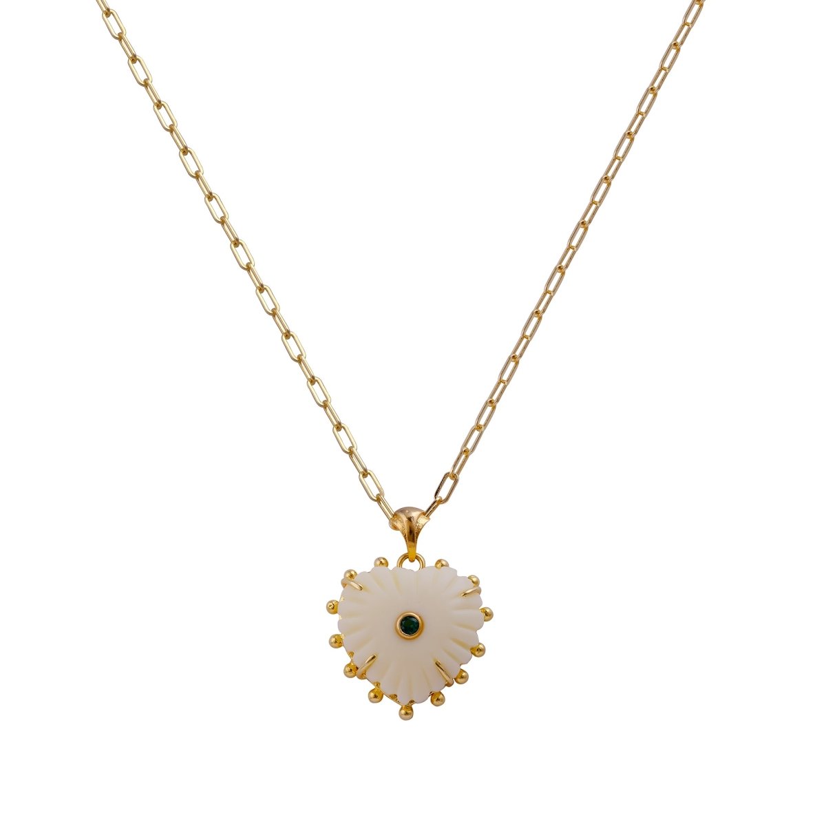 Carving Pendants Ivory with CZ Carved Gemstone Necklace, Birthstone Jewelry 5286