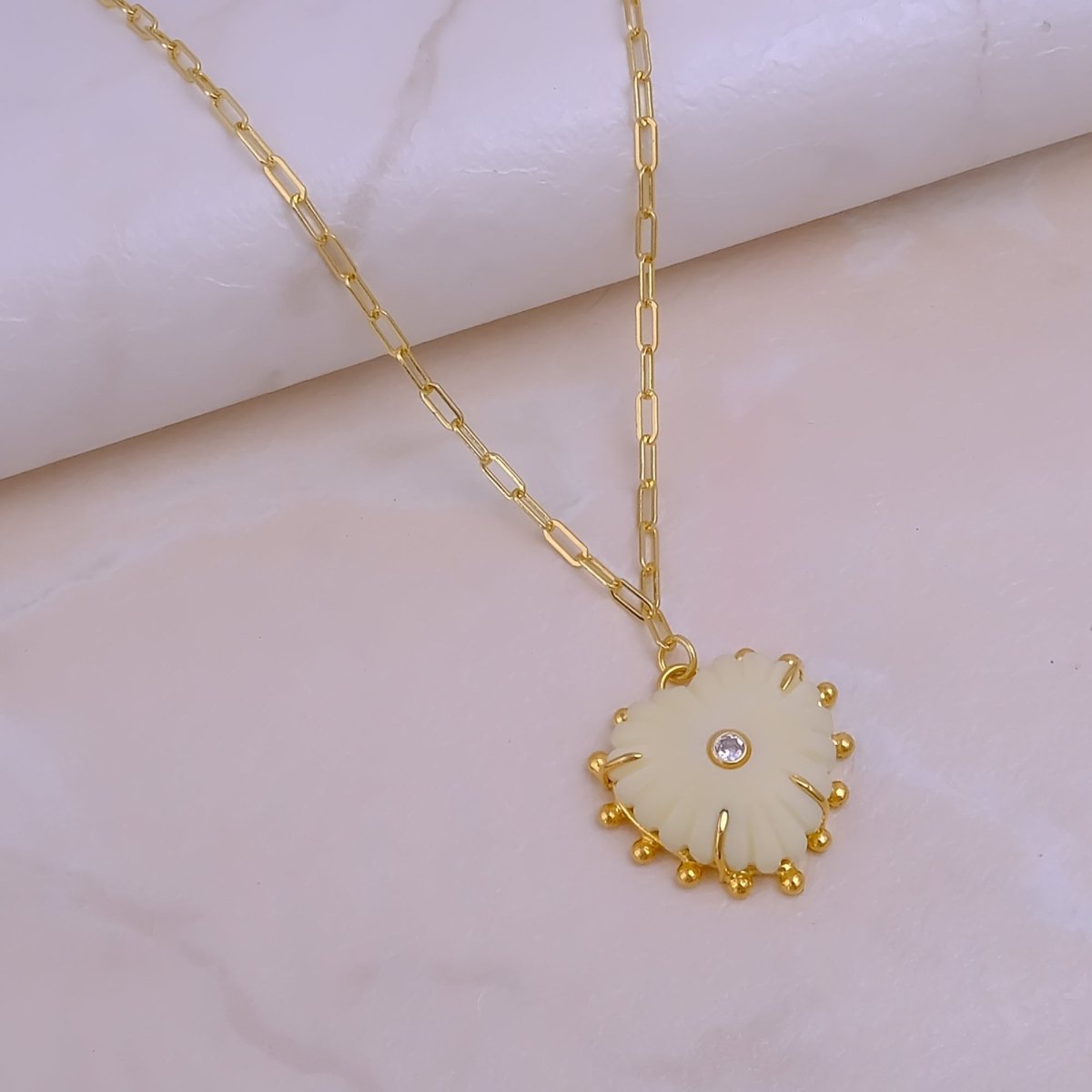 Carving Pendants Ivory with CZ Carved Gemstone Necklace, Birthstone Jewelry 5286