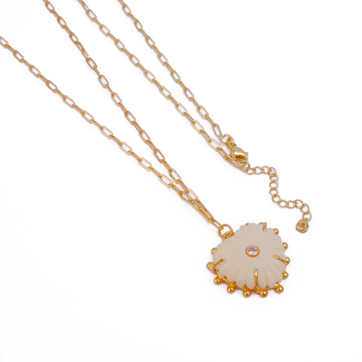 Carving Pendants Ivory with CZ Carved Gemstone Necklace, Birthstone Jewelry 5286