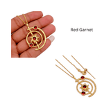 Celestial Sunburst Pendant Necklace with Faceted pink fuchsia in Gold Plated 5403
