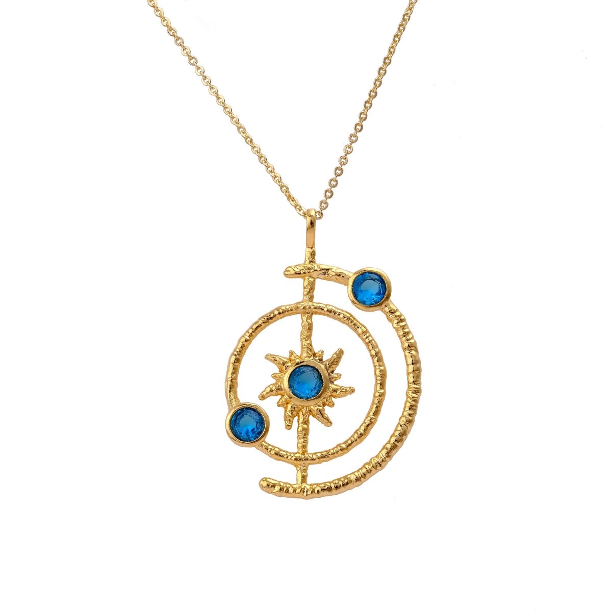 Celestial Sunburst Pendant Necklace with Faceted pink fuchsia in Gold Plated 5403