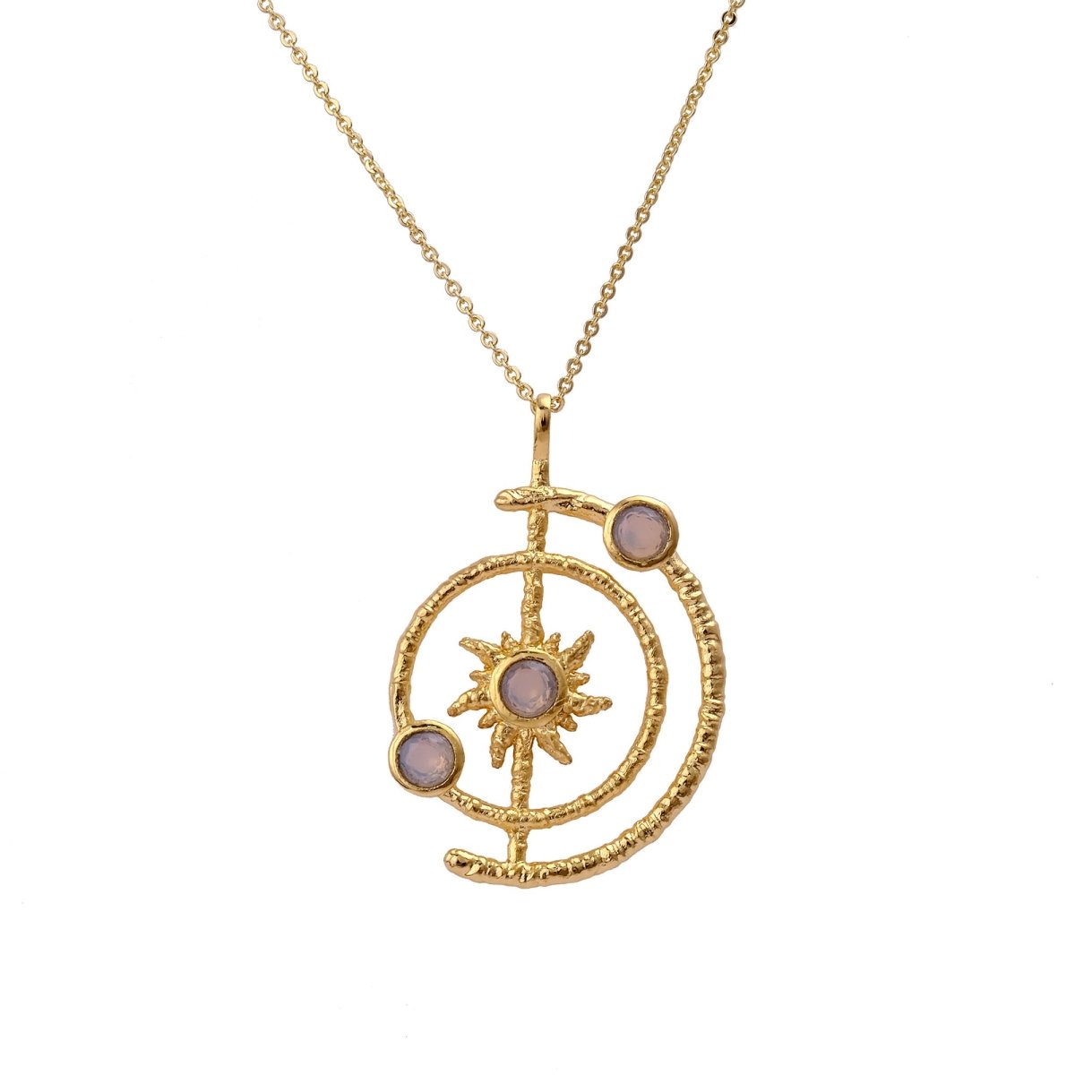 Celestial Sunburst Pendant Necklace with Faceted pink fuchsia in Gold Plated 5403