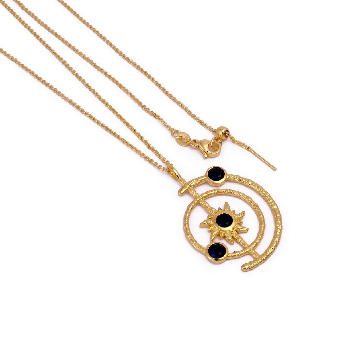 Celestial Sunburst Pendant Necklace with Faceted pink fuchsia in Gold Plated 5403