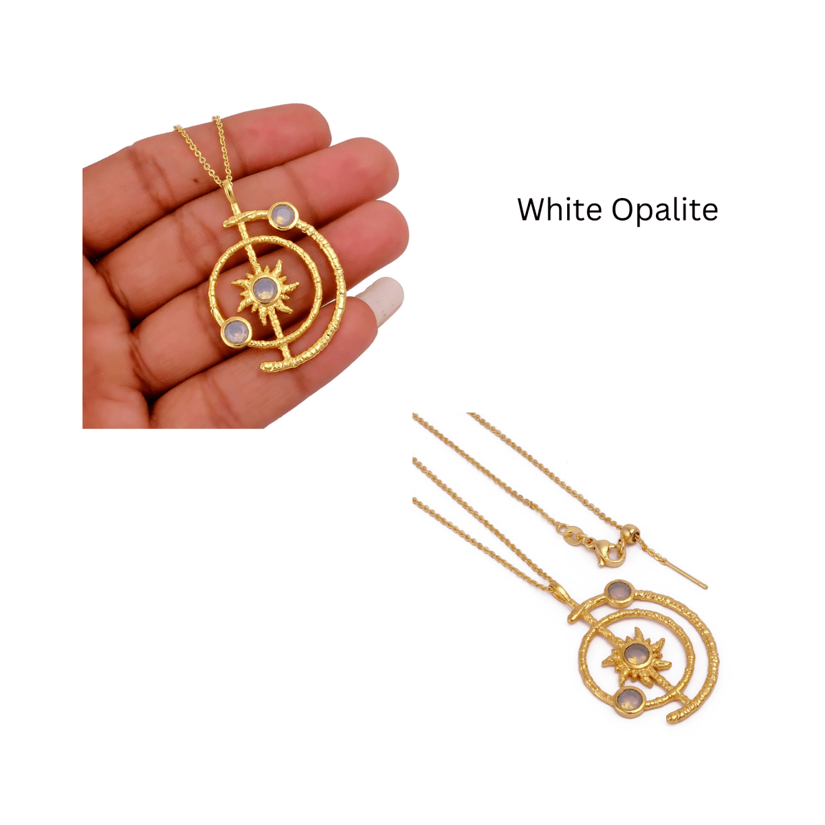Celestial Sunburst Pendant Necklace with Faceted pink fuchsia in Gold Plated 5403