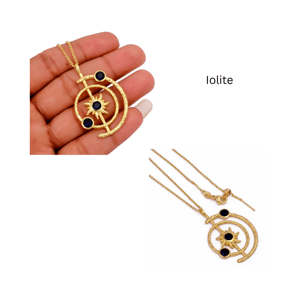 Celestial Sunburst Pendant Necklace with Faceted pink fuchsia in Gold Plated 5403