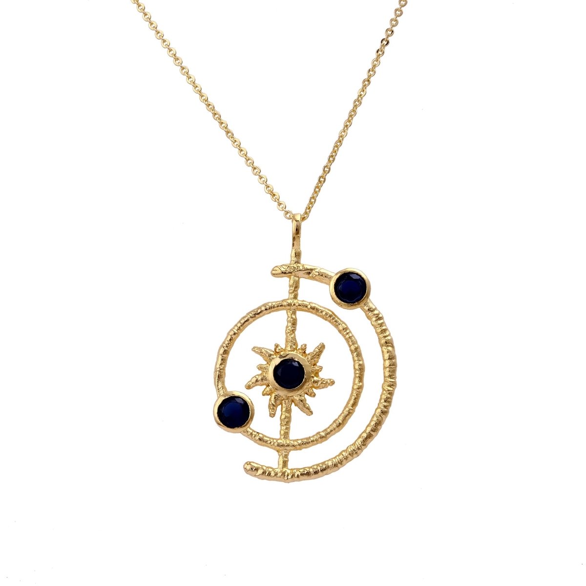 Celestial Sunburst Pendant Necklace with Faceted pink fuchsia in Gold Plated 5403