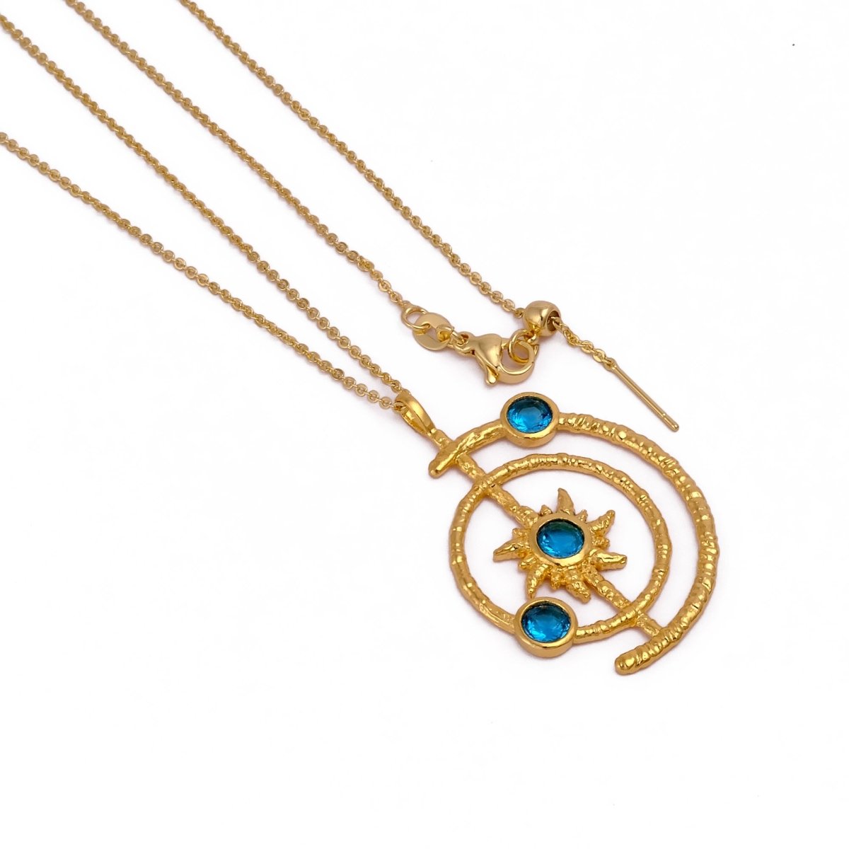 Celestial Sunburst Pendant Necklace with Faceted pink fuchsia in Gold Plated 5403