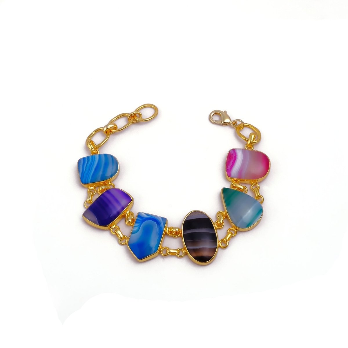 Chunky Gemstone Multi Color Agate Slice Chain Bracelet, Vibrant Statement Accessory 5266