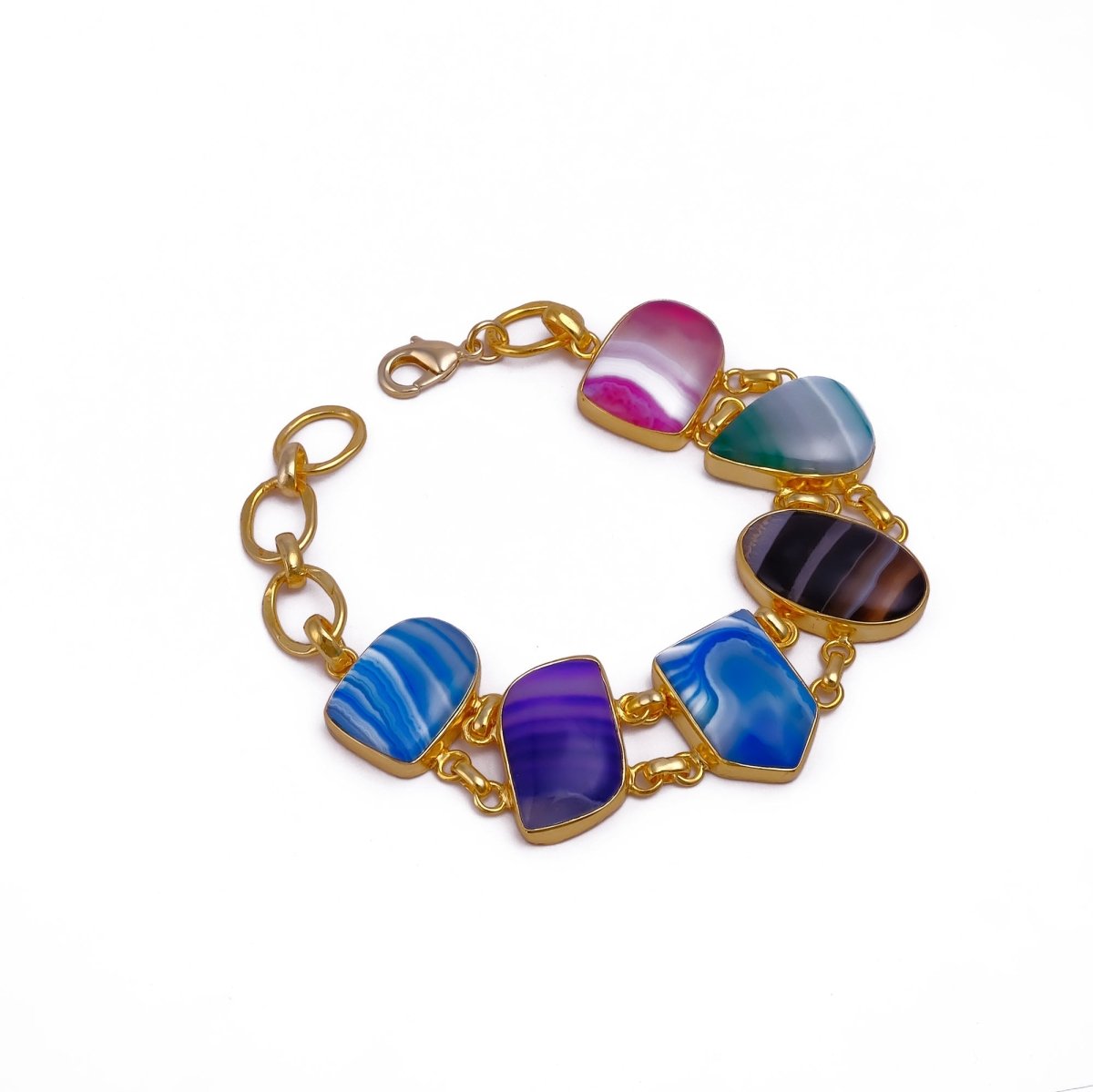 Chunky Gemstone Multi Color Agate Slice Chain Bracelet, Vibrant Statement Accessory 5266