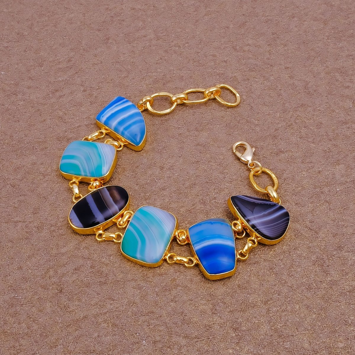 Chunky Gemstone Multi Color Agate Slice Chain Bracelet, Vibrant Statement Accessory 5266