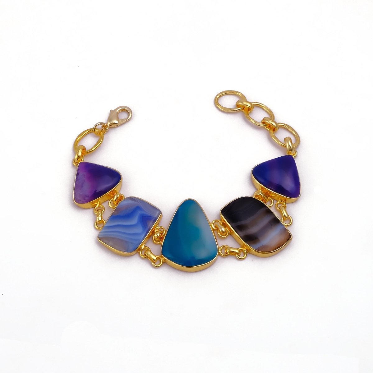 Chunky Gemstone Multi Color Agate Slice Chain Bracelet, Vibrant Statement Accessory 5266