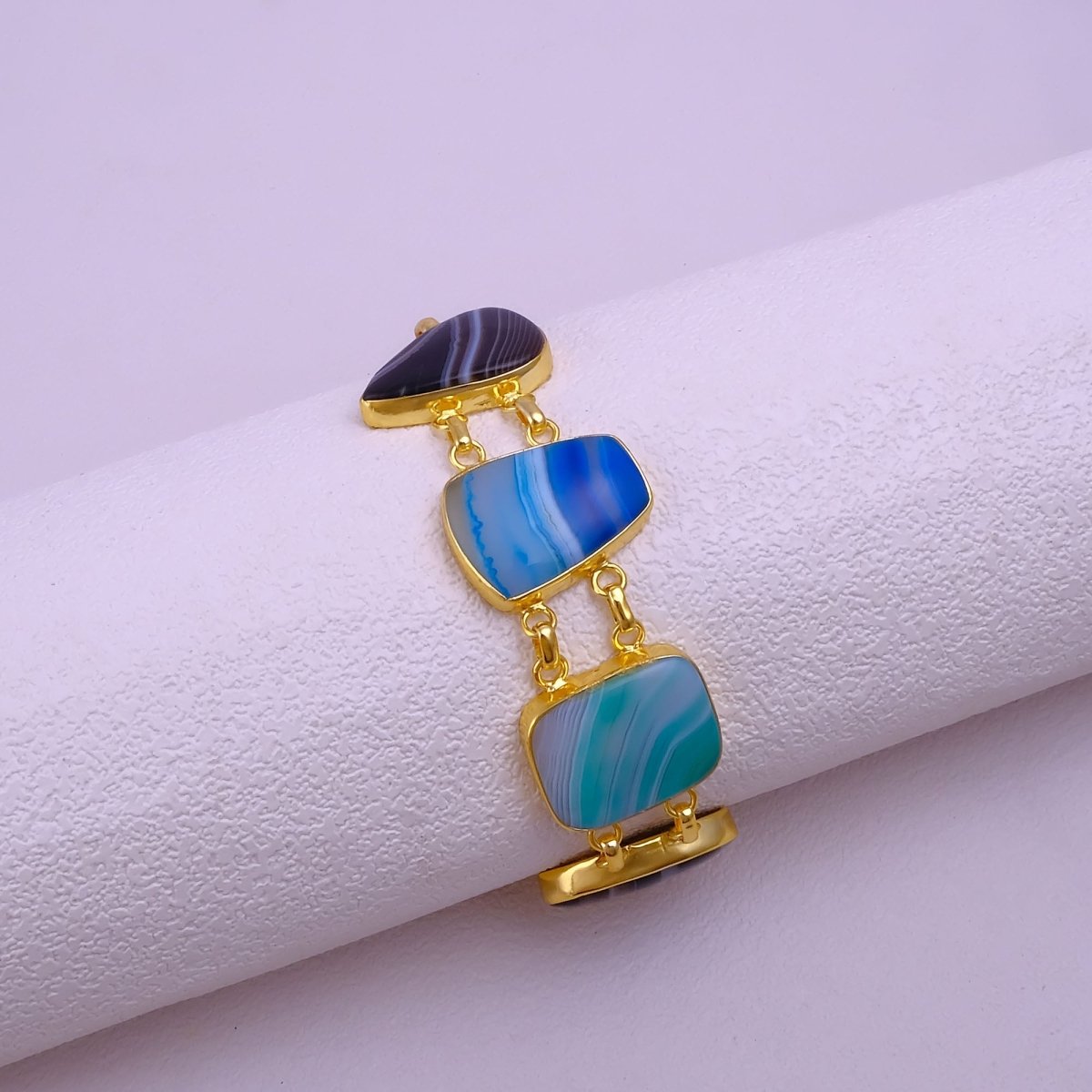 Chunky Gemstone Multi Color Agate Slice Chain Bracelet, Vibrant Statement Accessory 5266