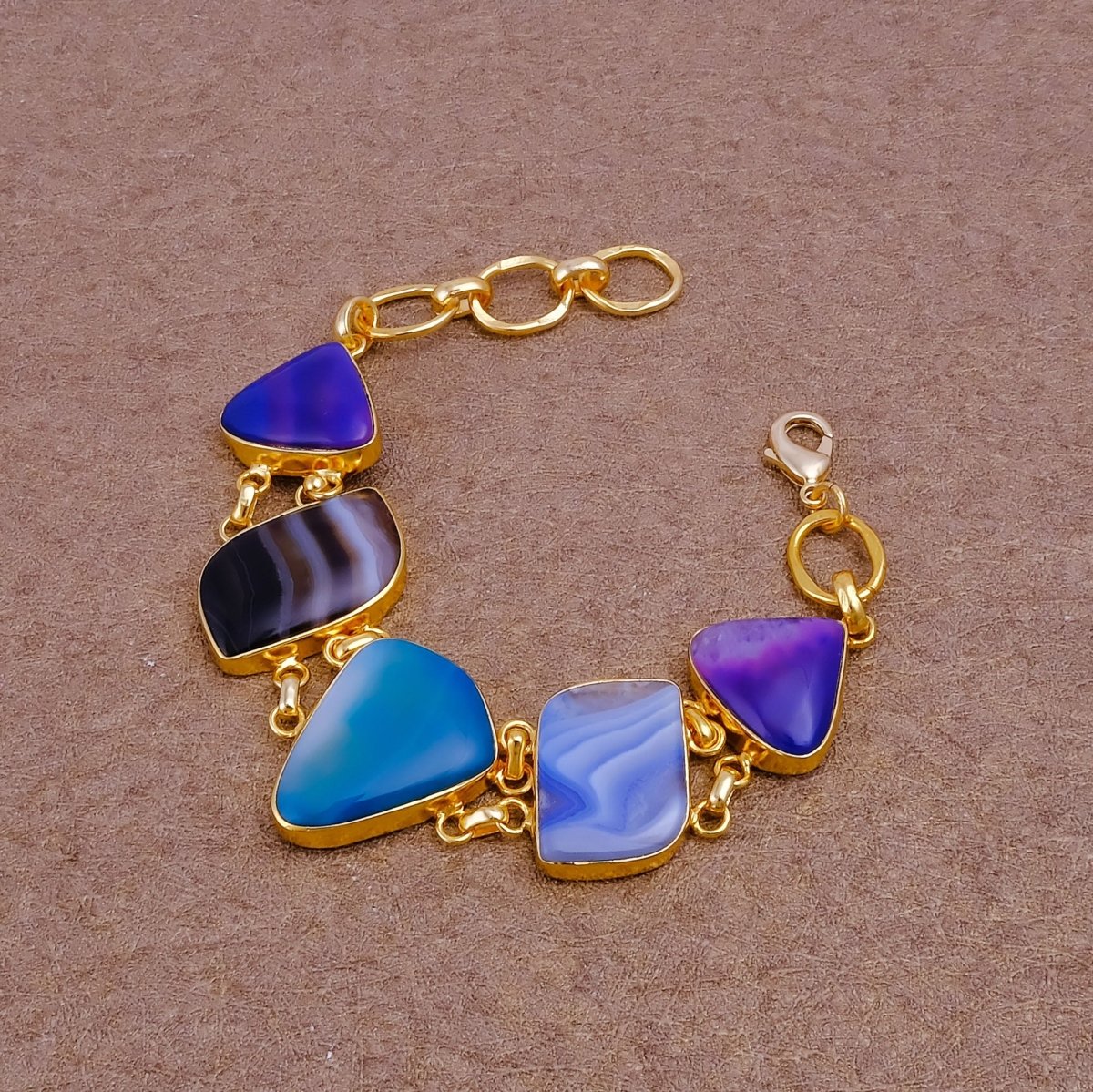 Chunky Gemstone Multi Color Agate Slice Chain Bracelet, Vibrant Statement Accessory 5266