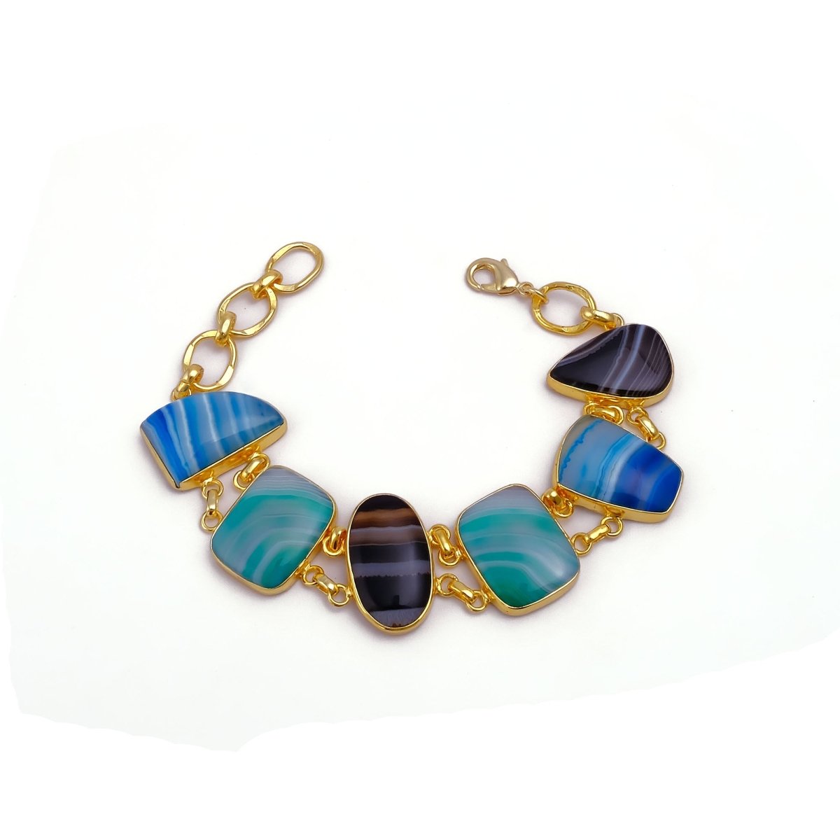Chunky Gemstone Multi Color Agate Slice Chain Bracelet, Vibrant Statement Accessory 5266