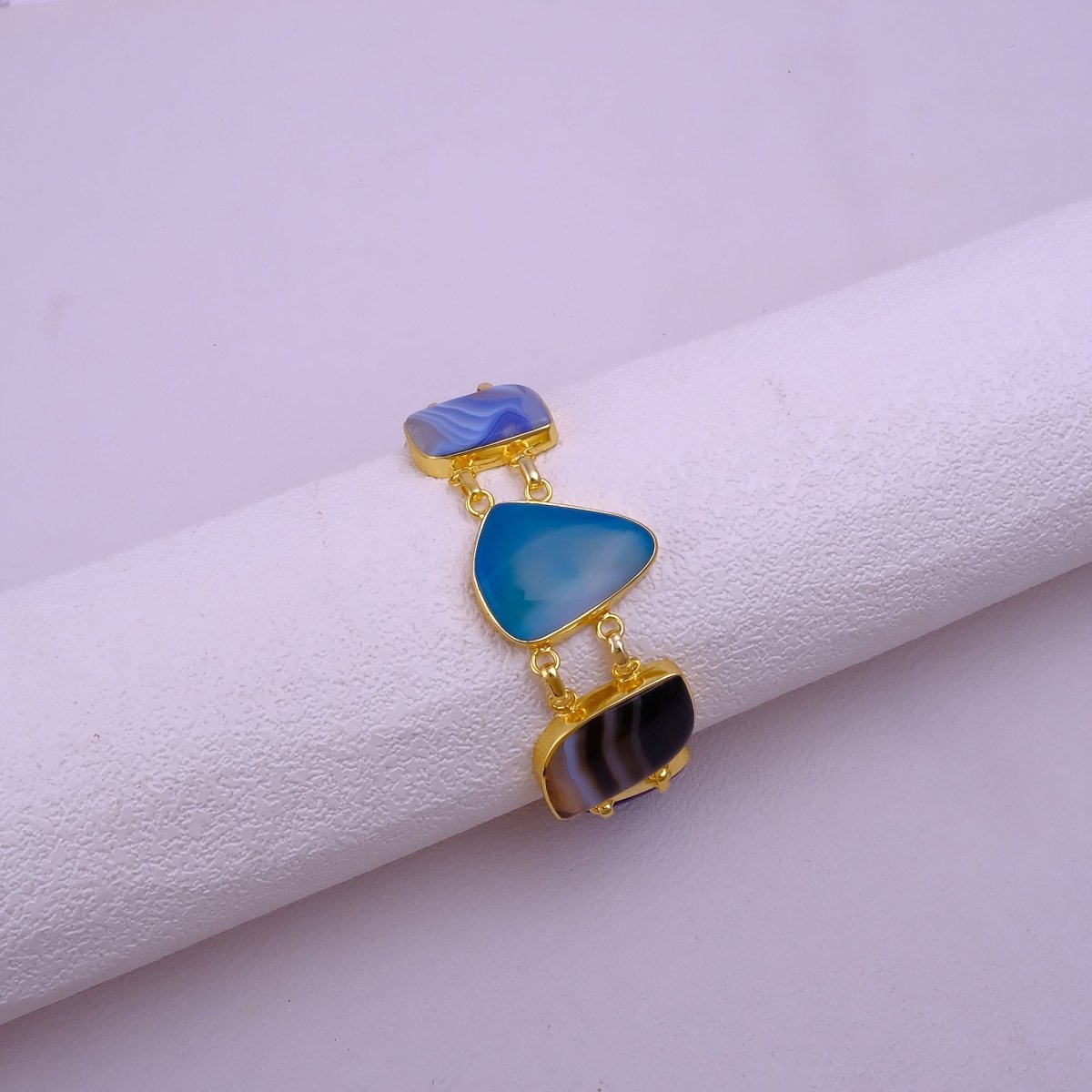Chunky Gemstone Multi Color Agate Slice Chain Bracelet, Vibrant Statement Accessory 5266