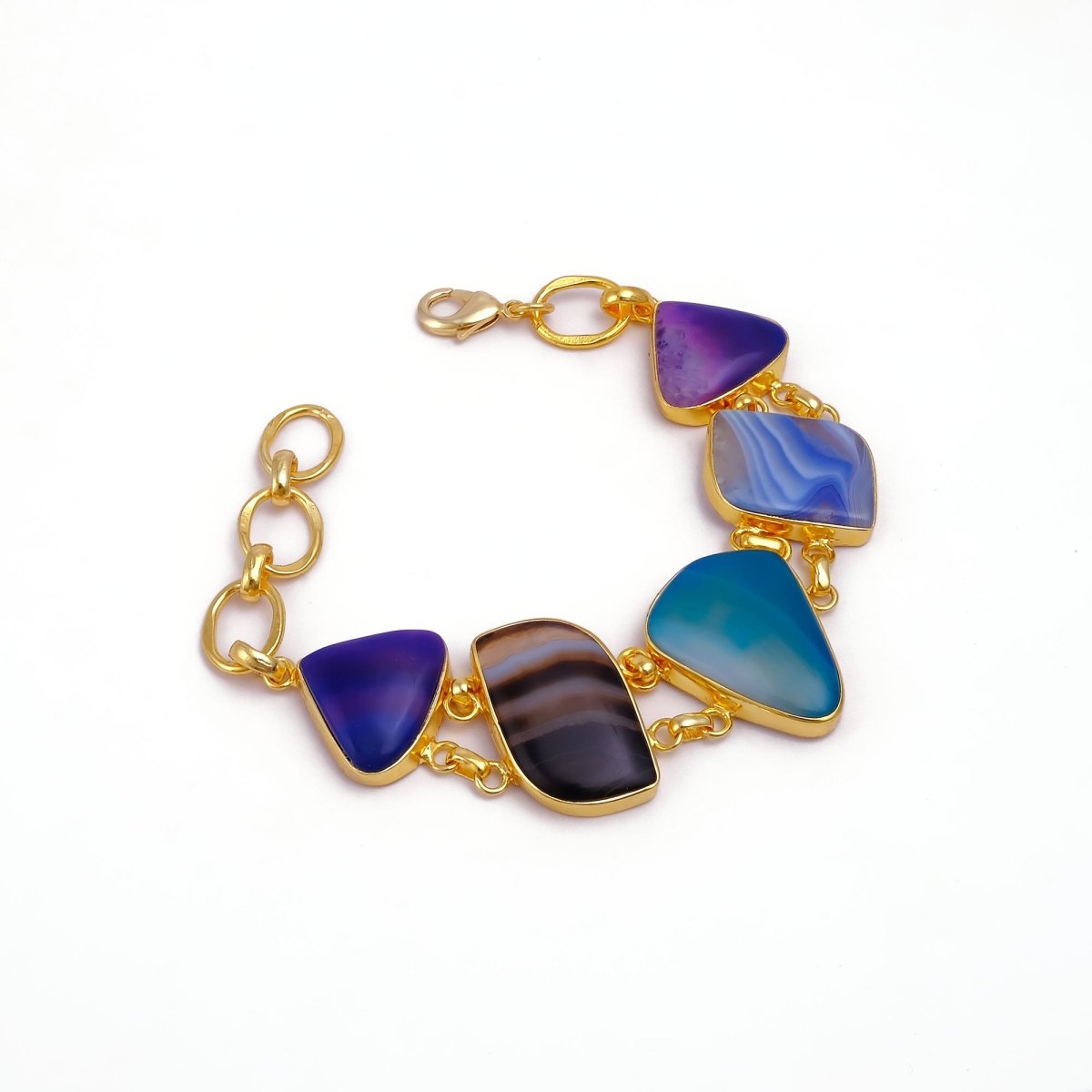 Chunky Gemstone Multi Color Agate Slice Chain Bracelet, Vibrant Statement Accessory 5266