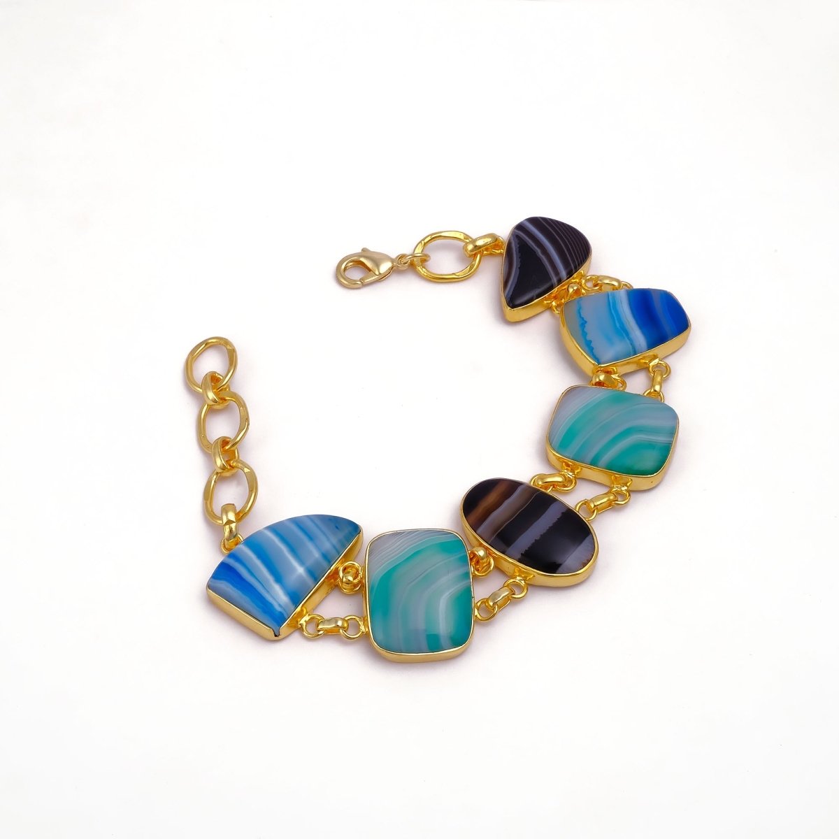 Chunky Gemstone Multi Color Agate Slice Chain Bracelet, Vibrant Statement Accessory 5266