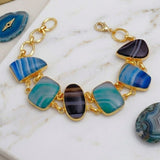 Chunky Gemstone Multi Color Agate Slice Chain Bracelet, Vibrant Statement Accessory 5266 Style 1.