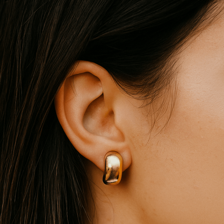 Chunky Gold Plated Mini Hoop Stud Earrings Minimal Modern Half Hoop Earrings