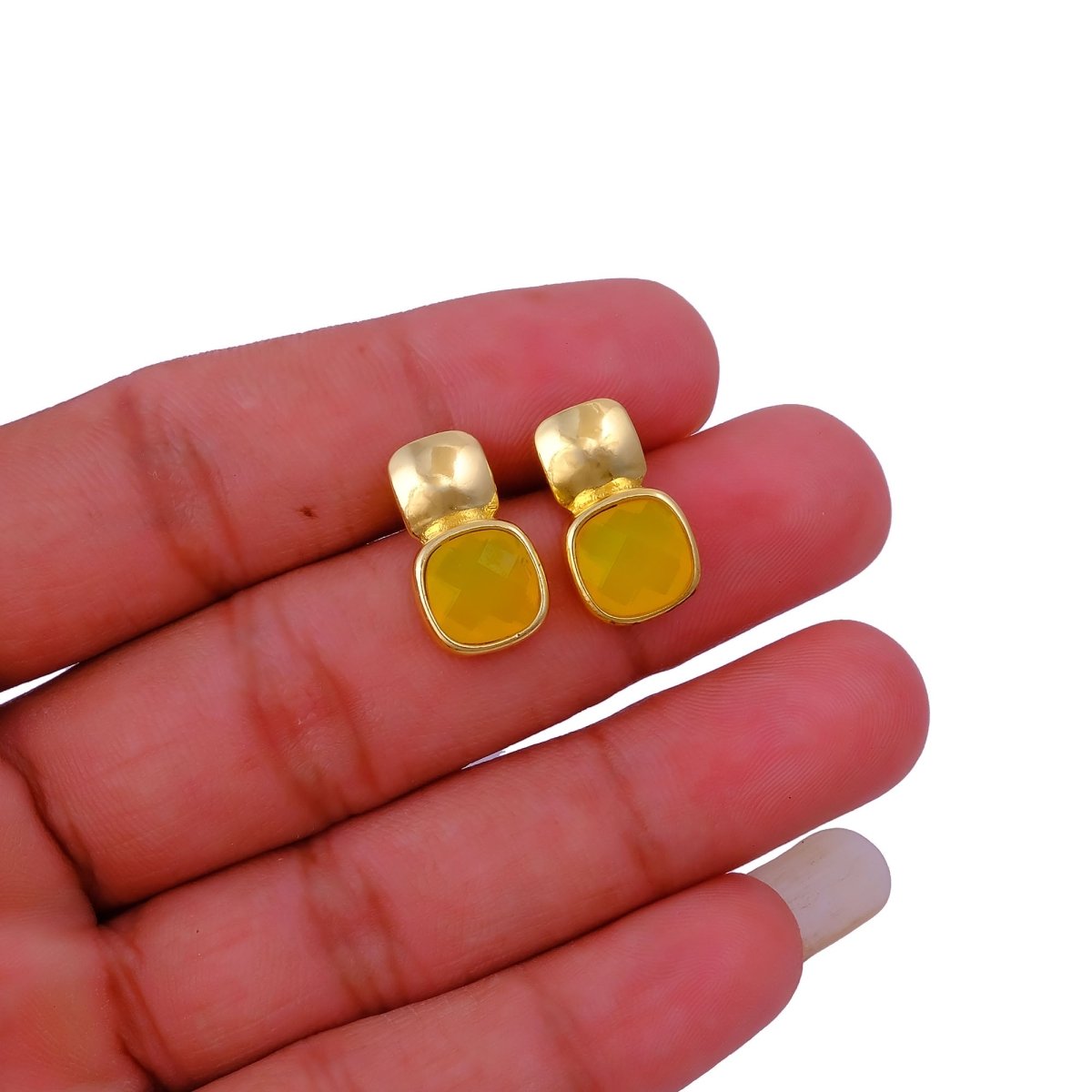 Chunky Gold Plated Studs with Green Amethyst Gemstone CE - 1033