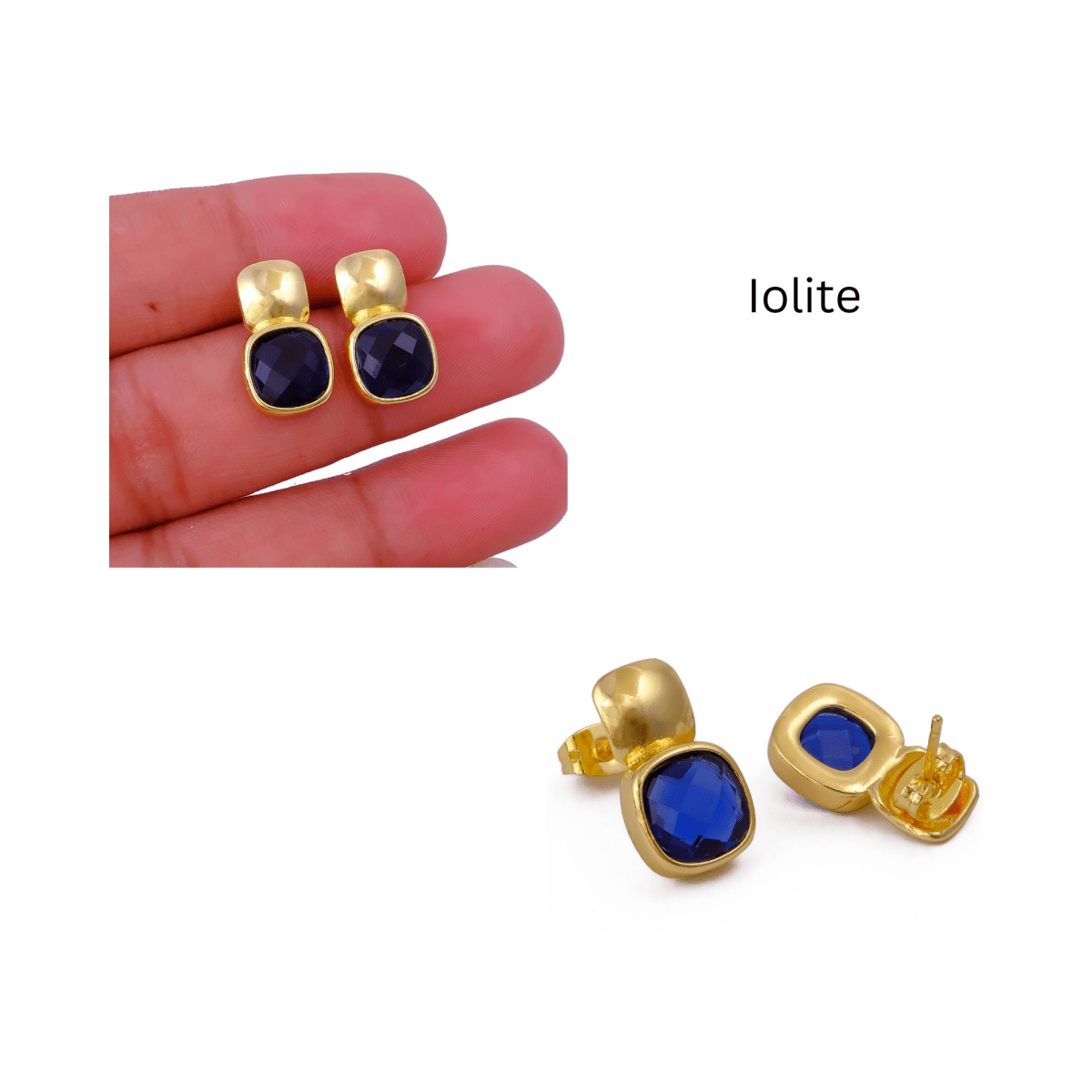 Chunky Gold Plated Studs with Green Amethyst Gemstone CE - 1033