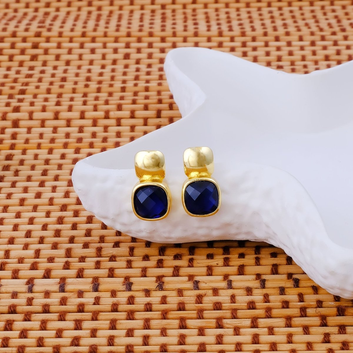 Chunky Gold Plated Studs with Green Amethyst Gemstone CE - 1033