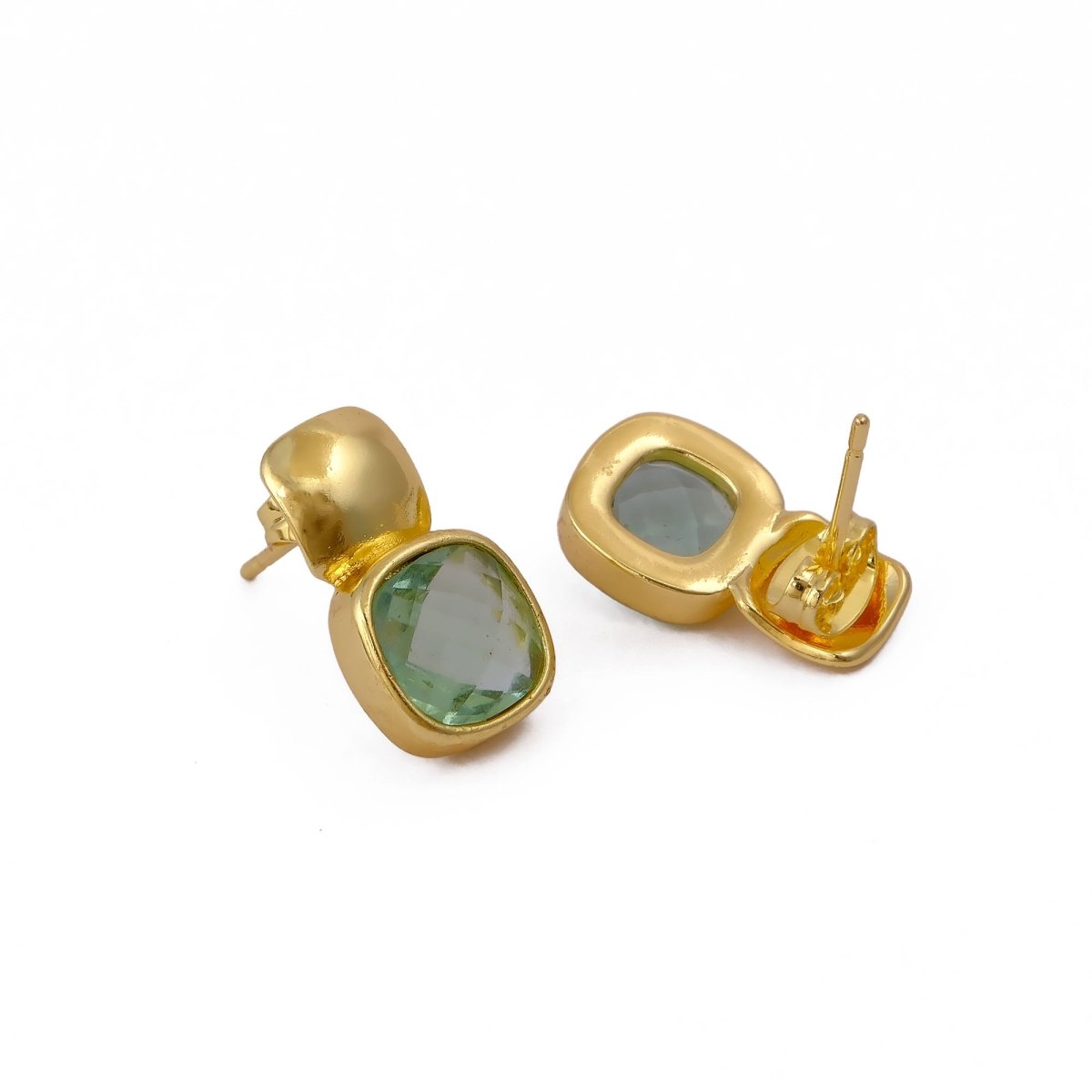 Chunky Gold Plated Studs with Green Amethyst Gemstone CE - 1033