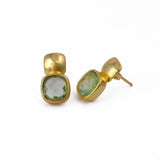 Chunky Gold Plated Studs with Green Amethyst Gemstone CE - 1033