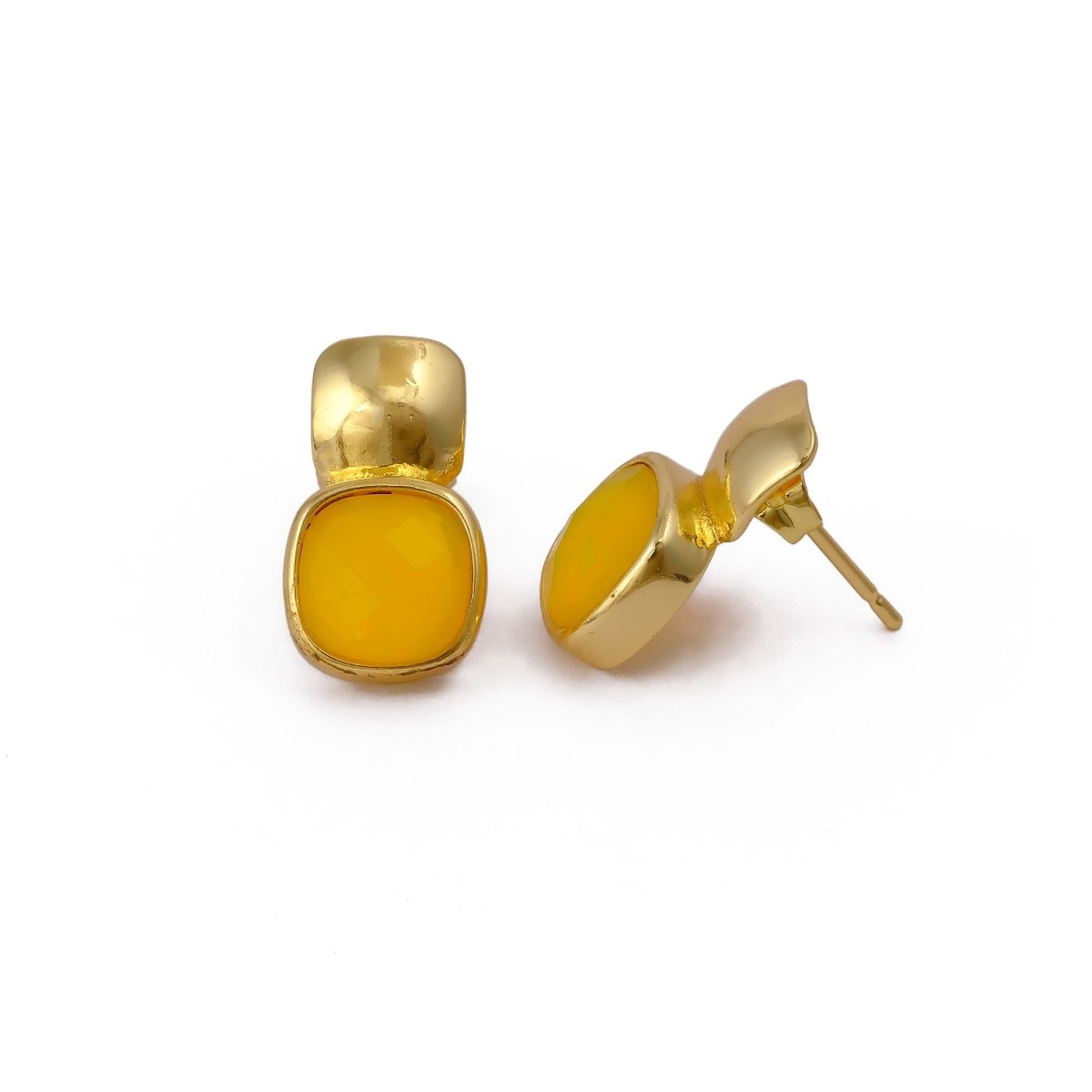 Chunky Gold Plated Studs with Green Amethyst Gemstone CE - 1033