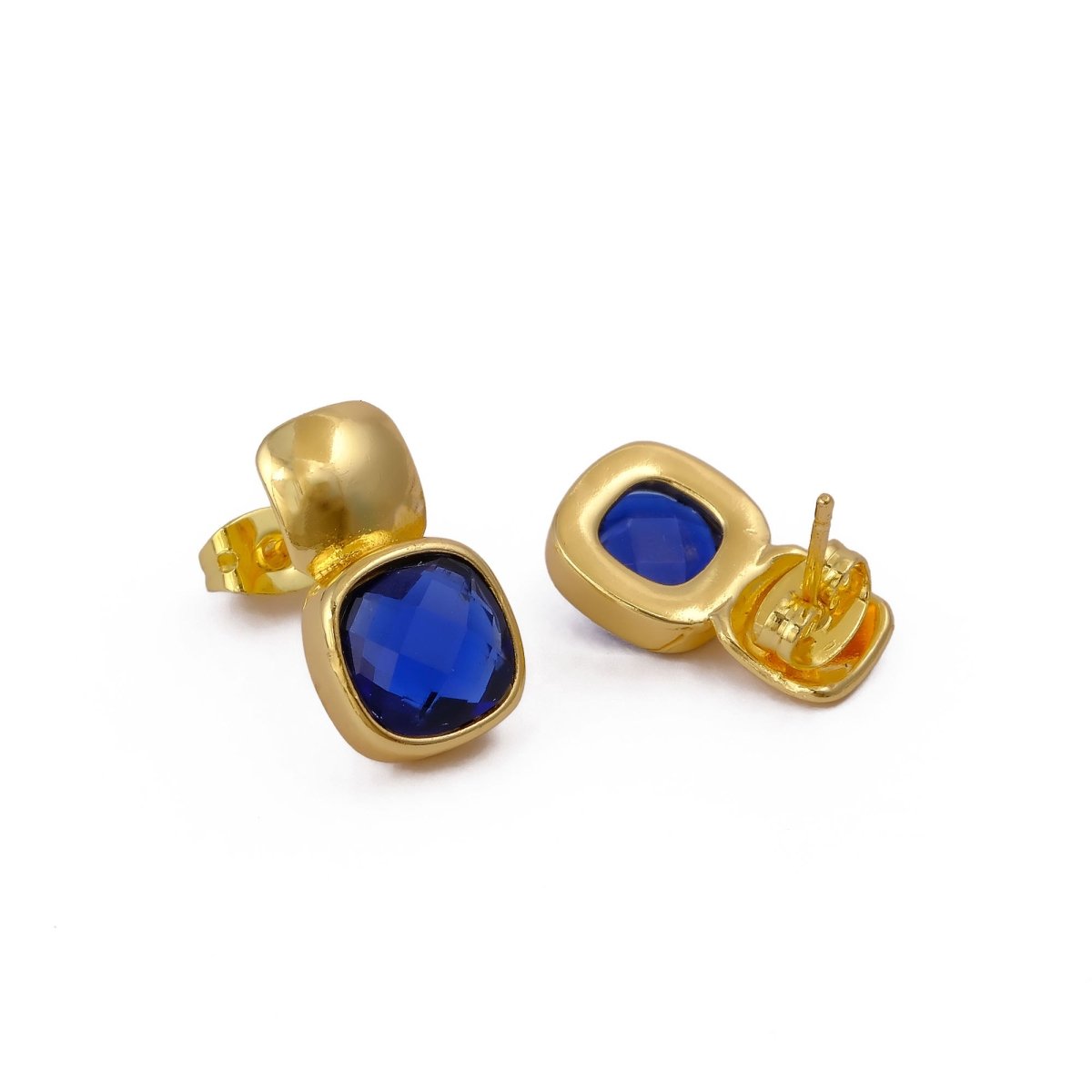 Chunky Gold Plated Studs with Green Amethyst Gemstone CE - 1033