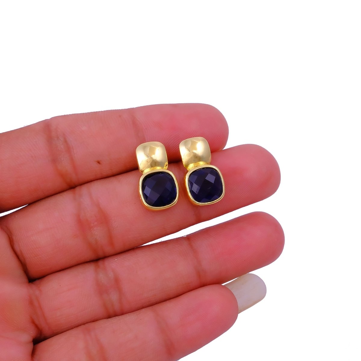 Chunky Gold Plated Studs with Green Amethyst Gemstone CE - 1033
