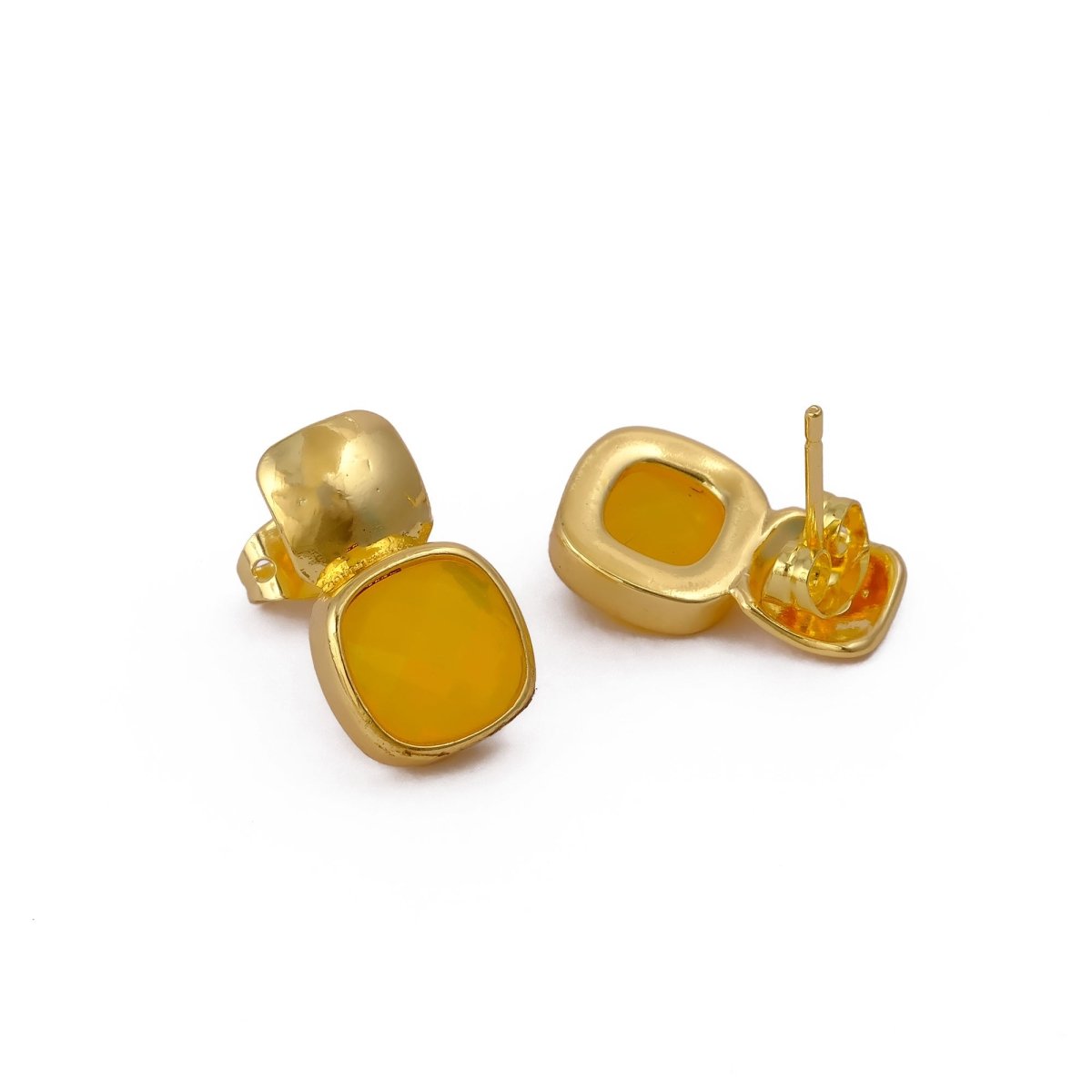 Chunky Gold Plated Studs with Green Amethyst Gemstone CE - 1033