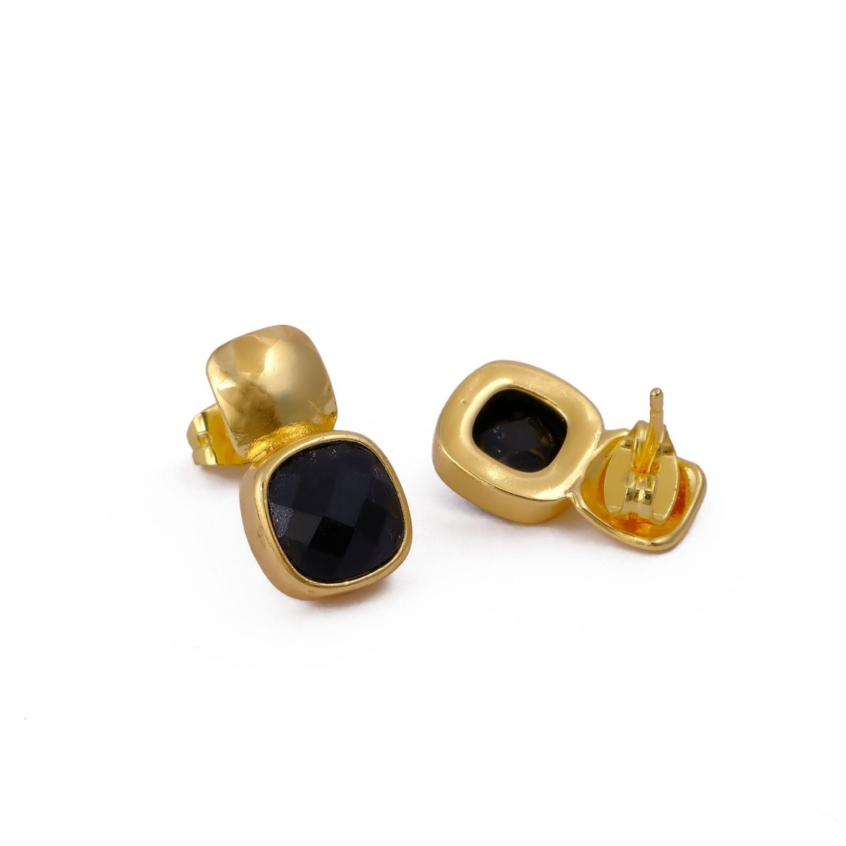 Chunky Gold Plated Studs with Green Amethyst Gemstone CE - 1033